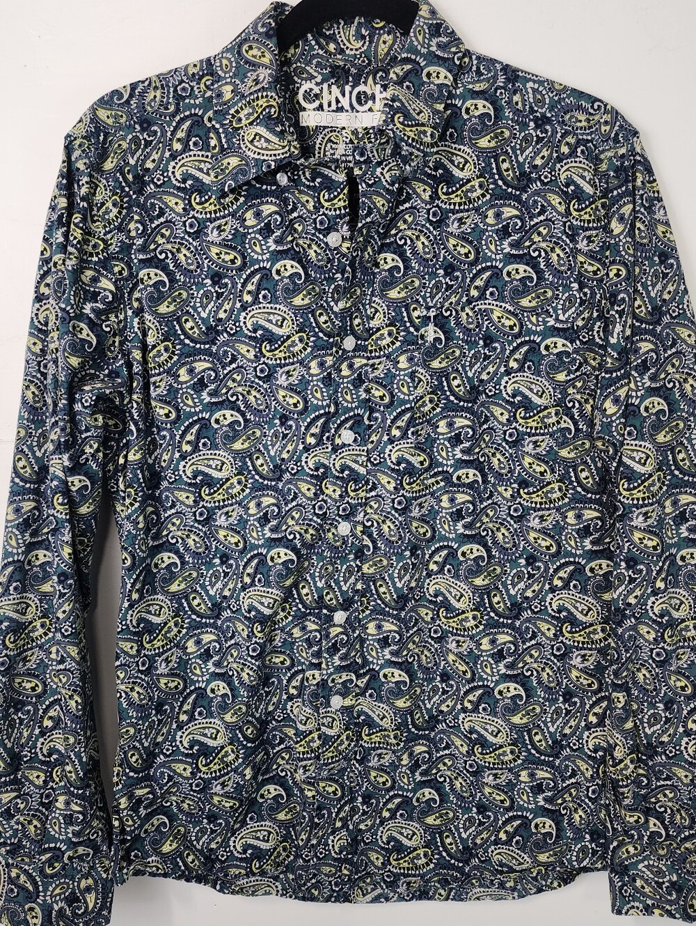 Cinch Modern Fit Sz Small Paisley Button-Up Shirt in Navy Rodeo Western Cowboy